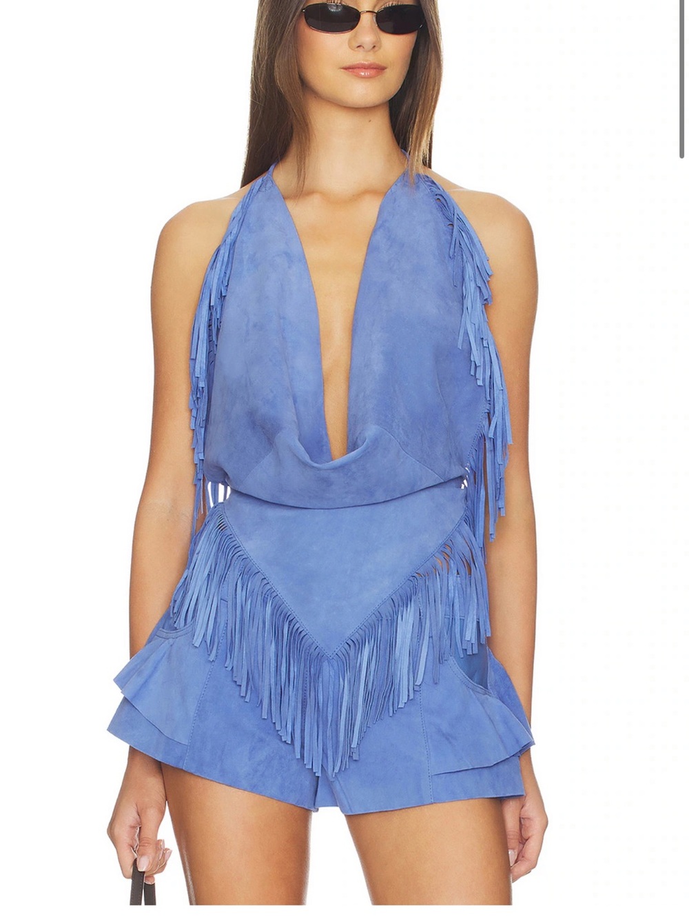 Sky Blue Fringe Halter Camisole Top